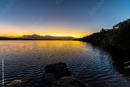 Small tepuis in Canaima National Park at sunrise, Venezuela photo