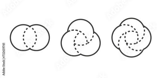 Venn diagram with dotted line circles chart infographic. Vector icon on line style. Editable stroke. EPS 10	 photo