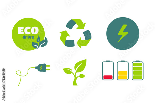 Vector six eco friendly icons eco drive. vector green eco technology for vehicles illustration
