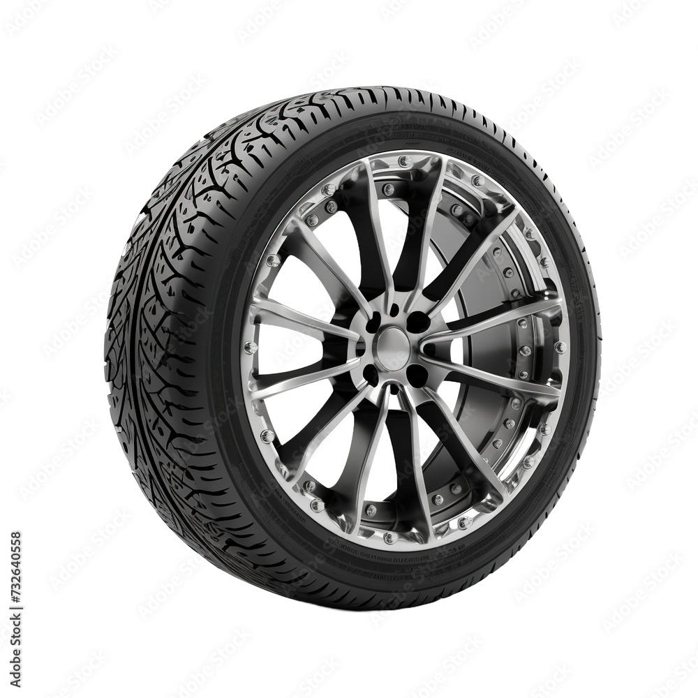 Car tire and wheel isolated on white or transparent background