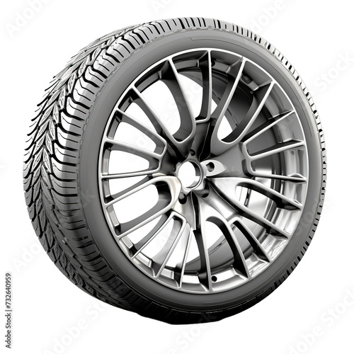 Car tire and wheel on white or transparent background