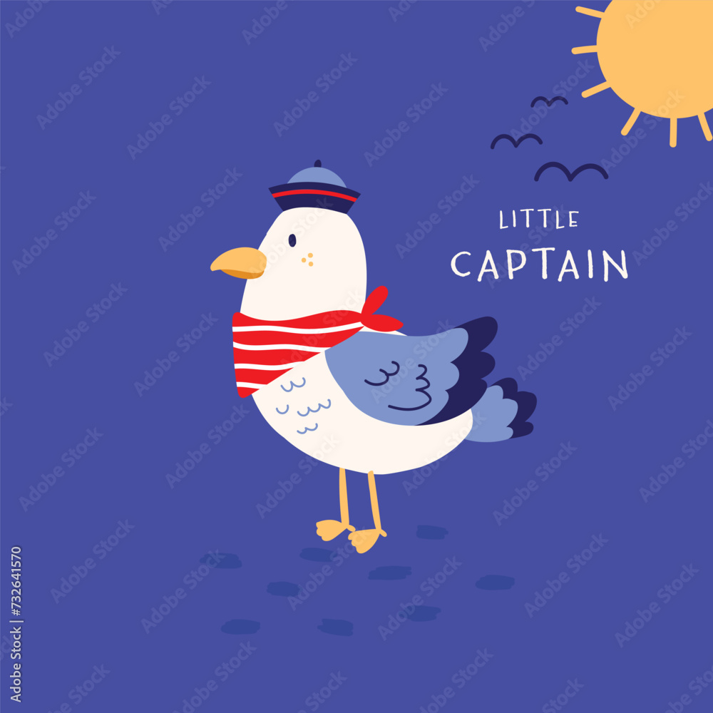 cute sailor seagull vector print design