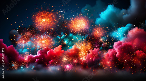 Explosion of colorful fireworks and smoke