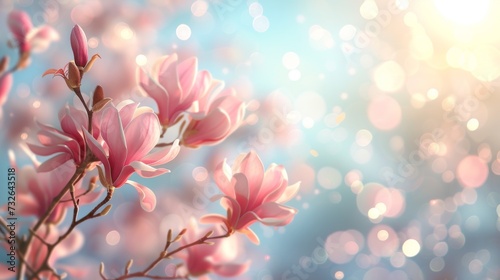 Blooming magnolia tree in spring on pastel color background