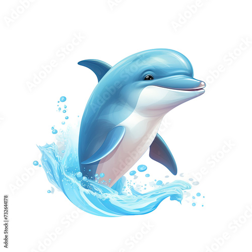 Cute cartoon dolphin jumping isolated on white or transparent background