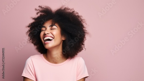Laughing black woman in studio Generative AI
