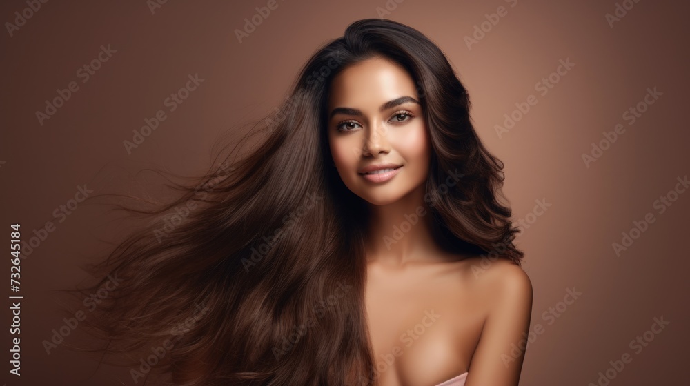 Portrait of a Happy Girl with Beautiful Skin and Healthy Hair Generative AI Portrait of a Happy Girl with Beautiful Skin and Healthy Hair Generative AI