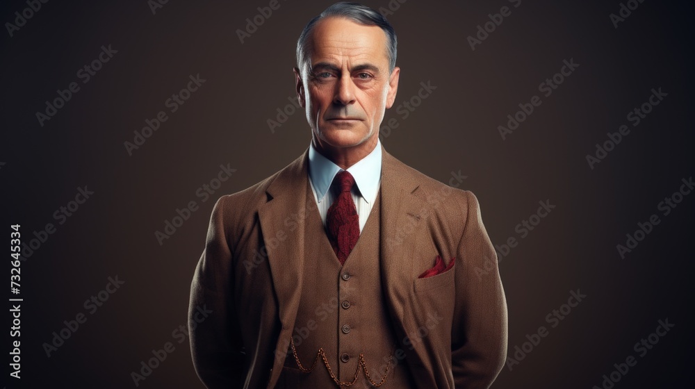 Retro Suit Portrait of Mature Man Generative AI Retro Suit Portrait of Mature Man Generative AI