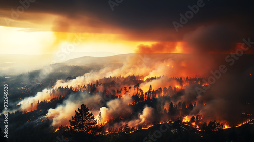 Rural forests shrouded in smoke and forest fires © Inlovehem