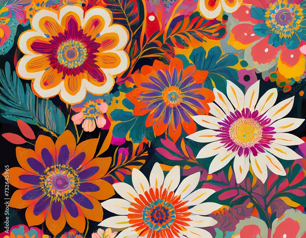 flower power hippie pattern, textures and landscapes, psychedelic, waves, flowers, 60s, flower patterns