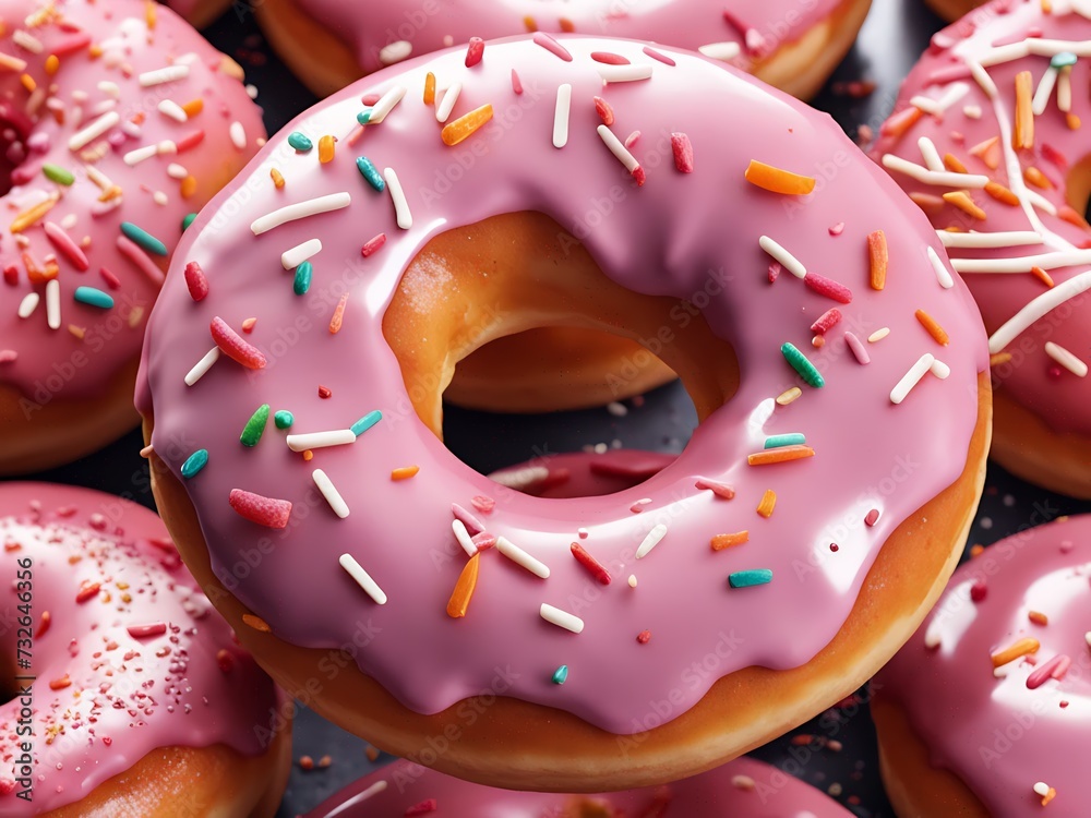 Delicious frosted sprinkled donuts. Glazed, sweet. Close-up. Yummy, delicious. Product concept. 
