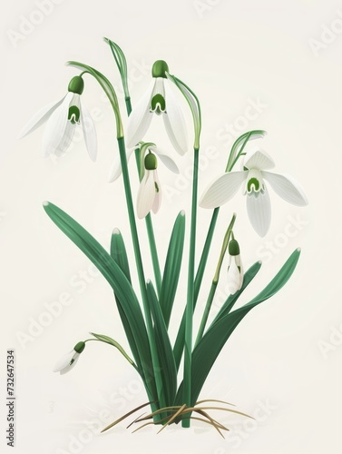 Clutter of Snowdrops on White Background - Illustration Generative AI