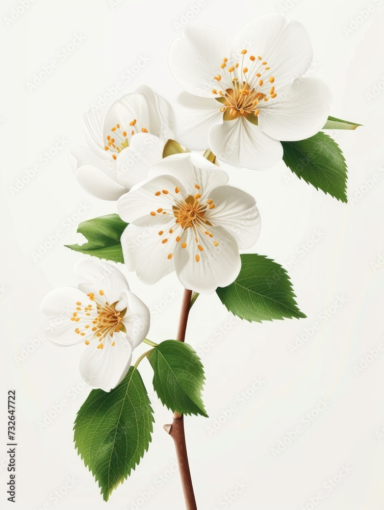 White Hawthorn Flower Illustration Generative AI