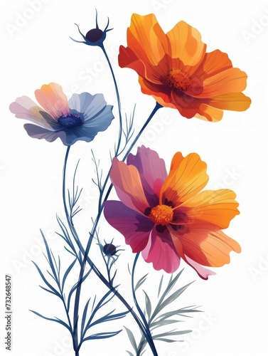 Vibrant Cosmos and Flower Group Illustration Generative AI © AlexandraRooss
