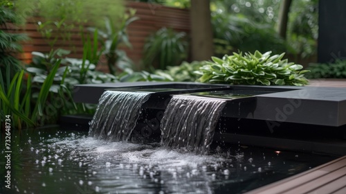 Modern outdoor home water feature fountain waterfall photo