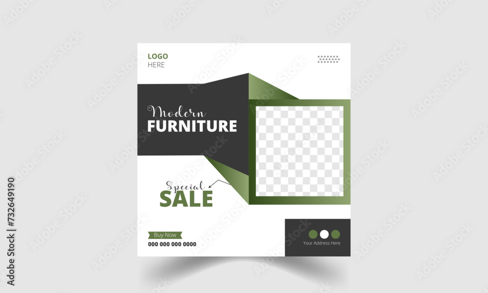 Editable and  Modern furniture sale social media post banner template, Square Sale banner and sale promotion post layout.
