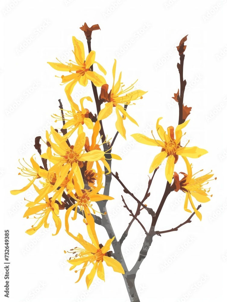 Yellow Witch Hazel Flower Group Illustration Generative AI Yellow Witch Hazel Flower Group Illustration Generative AI