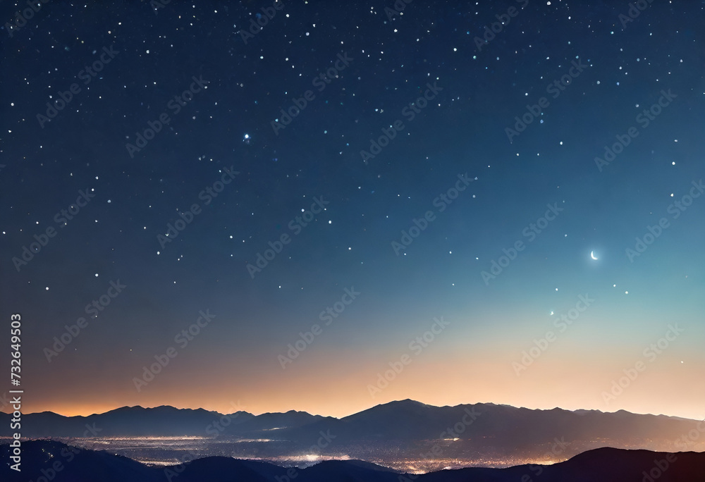 clear sky at night with bright stars in minimal style