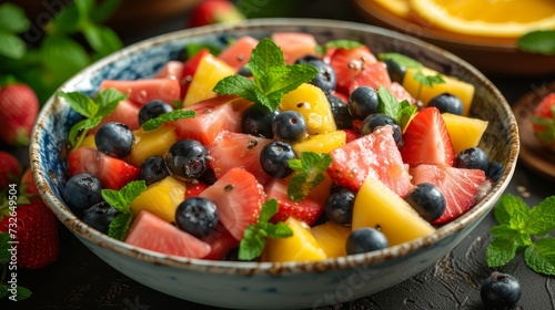 Close-up of a fresh fruit salad bowl