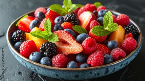 Close-up of a fresh fruit salad bowl