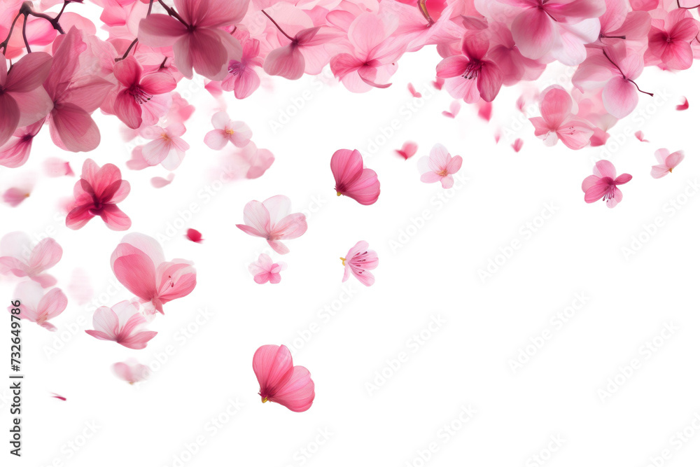 Cascade of Flower Petals Falling Creating a Floral Shower Isolated on Transparent Background