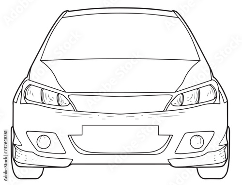 Car with line art and outline model front view