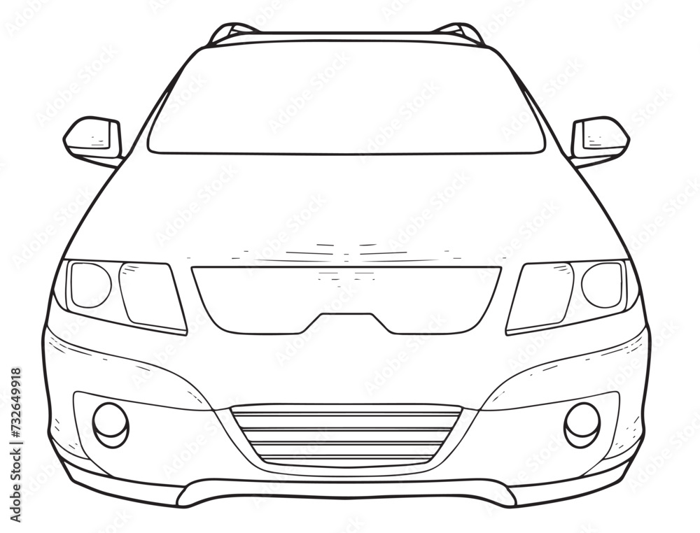 Car with line art and outline model front view
