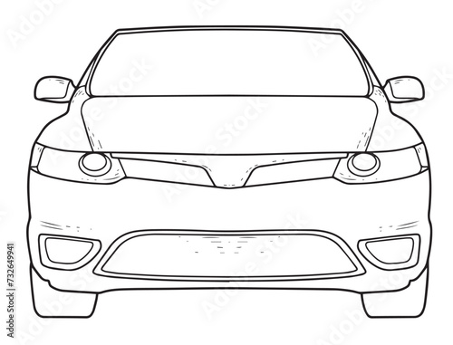 Car with line art and outline model front view