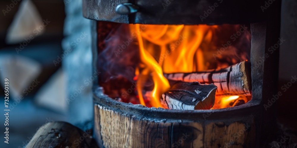 Burning Wood Fire in Stove Generative AI