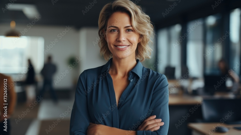 Confident businesswoman in corporate office Generative AI Confident businesswoman in corporate office Generative AI