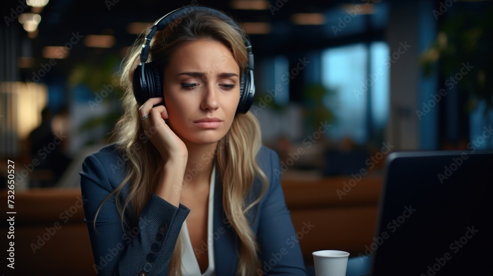 Frustrated businesswoman in burnout or customer service at office Generative AI Frustrated businesswoman in burnout or customer service at office Generative AI