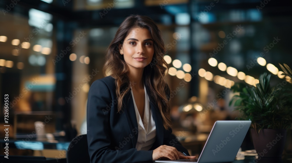 Fototapeta premium Businesswoman on a phone call in an office Generative AI