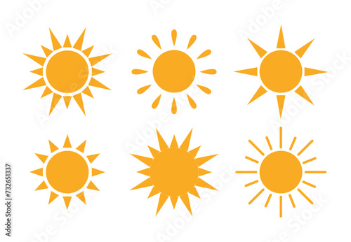 Set of Sun icons. Vector illustration in flat style. Flat design	