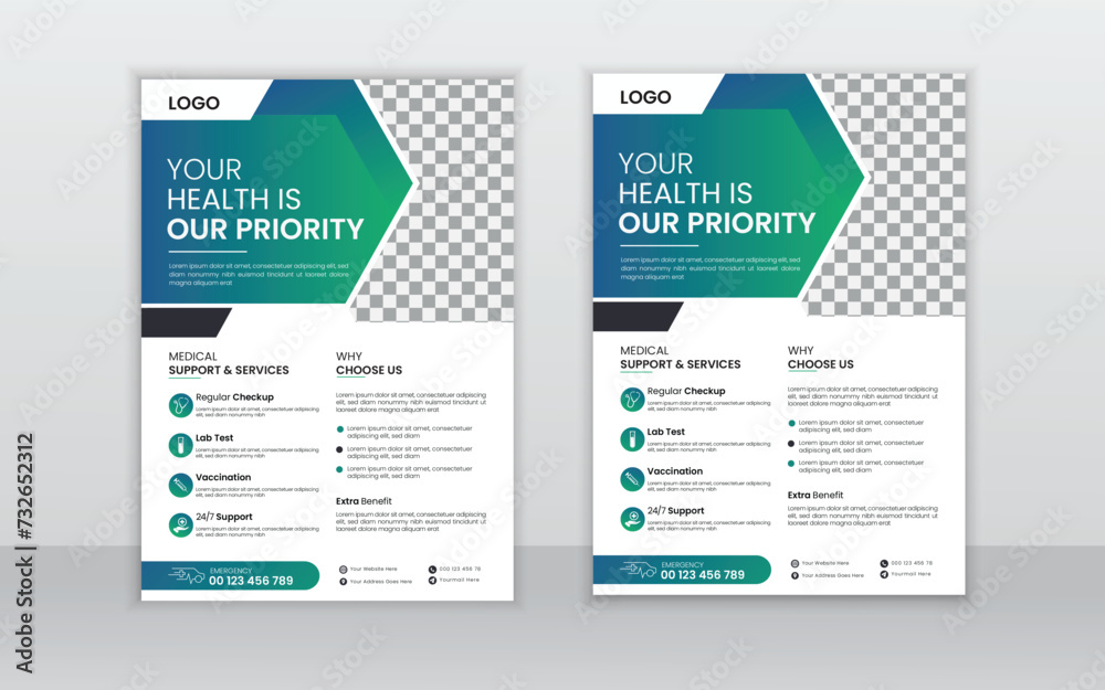 Corporate healthcare and medical flyer  layout template,
