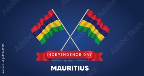 Mauritius waving flag Independence Day 12 March vector poster