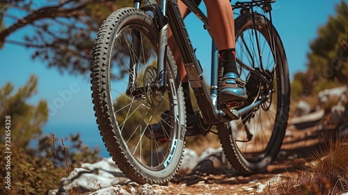 Extreme adventure: Close-up mountain bike wheels. © pvl0707