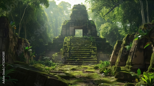 Fototapeta Naklejka Na Ścianę i Meble -  Aztec temple ruins in the jungle illustration.