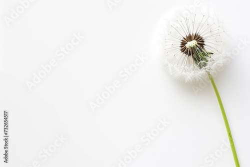 Dandelion flowers on white background  condolence  mourning card  loss  funeral  support. Copy space on the left for text or images.