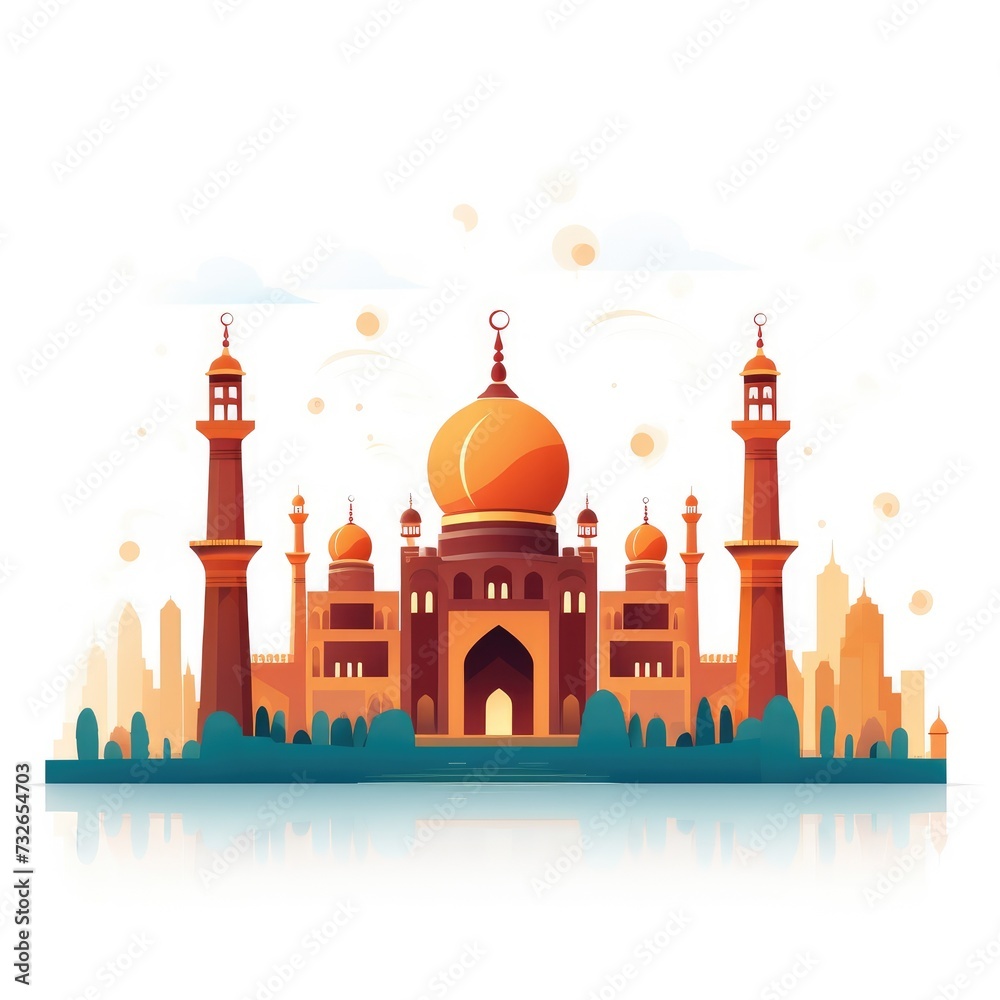 Islamic greeting card flat background illustration for Ramadan kareem