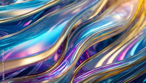 Vibrant abstract 3D waves on glossy surface, symbolizing fluidity and movement