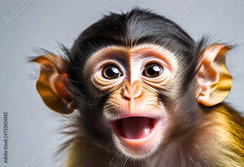 baby monkey with funny face expiration on minimal background