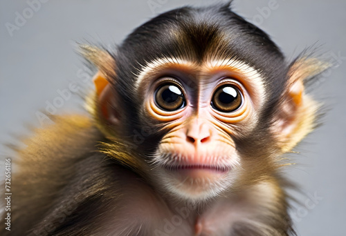 baby monkey with funny face expiration on minimal background