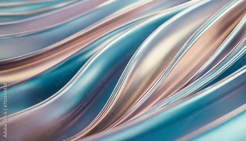 Abstract 3D wavy metallic lines in soft pastel hues, symbolizing fluidity and creativity. Dynamic backdrop for modern designs