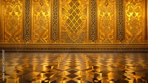 Opulent Thai Palace Interior: Golden Elegance. Generative ai