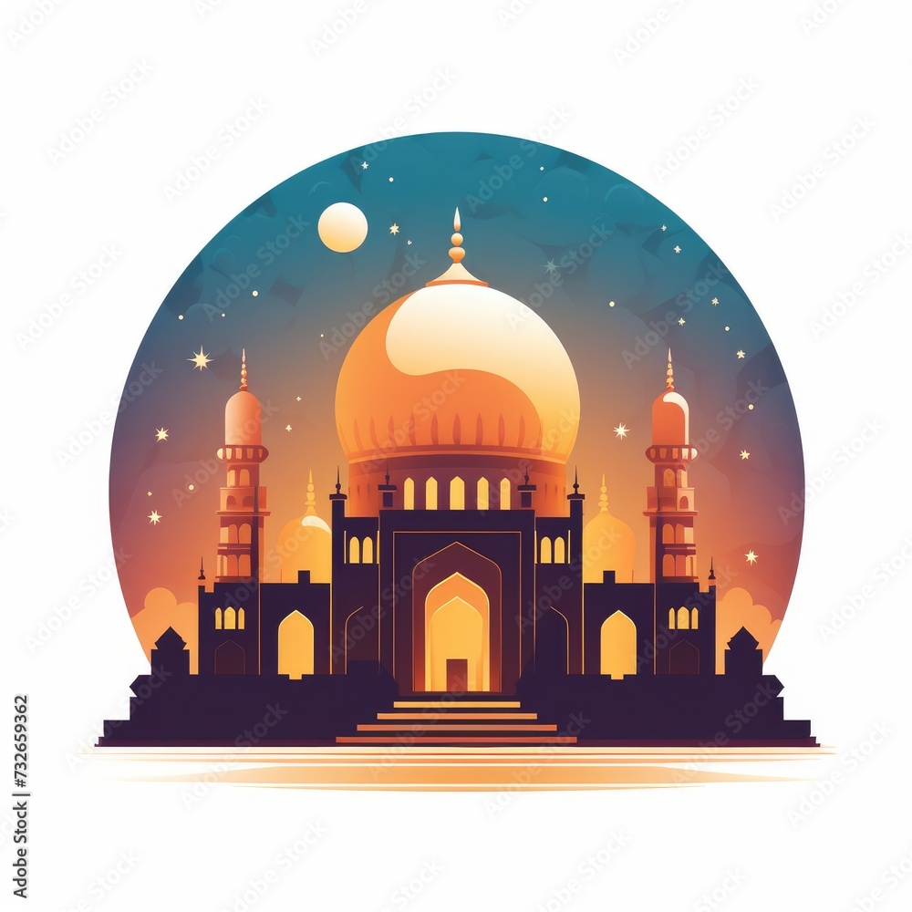 Background flat style illustration for Islamic greeting card in Ramadan kareem style