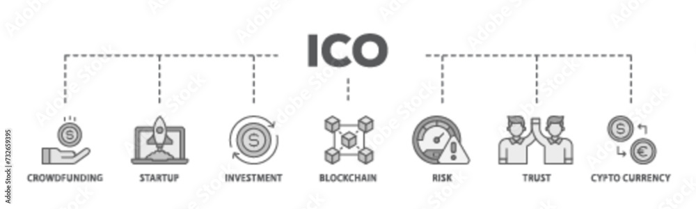 ICO banner web icon illustration concept with icon of crowdfunding, startup, investment, blockchain, risk, trust and cypto currency icon live stroke and easy to edit ICO banner web icon illustration concept with icon of crowdfunding, startup, investment, blockchain, risk, trust and cypto currency icon live stroke and easy to edit