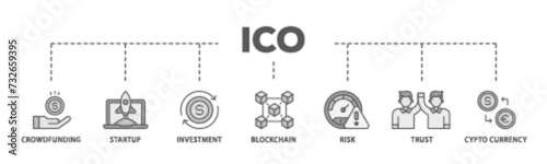 ICO banner web icon illustration concept with icon of crowdfunding, startup, investment, blockchain, risk, trust and cypto currency icon live stroke and easy to edit  photo