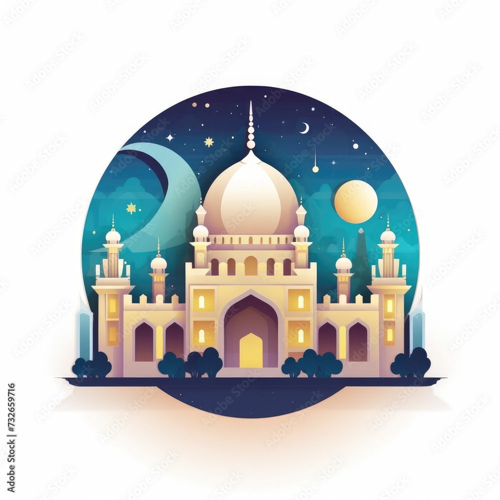 Islamic greeting card flat background illustration for Ramadan kareem event