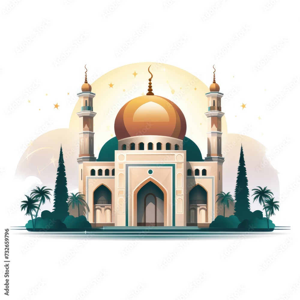 Ramadan kareem flat style background illustration for Islamic greeting card design