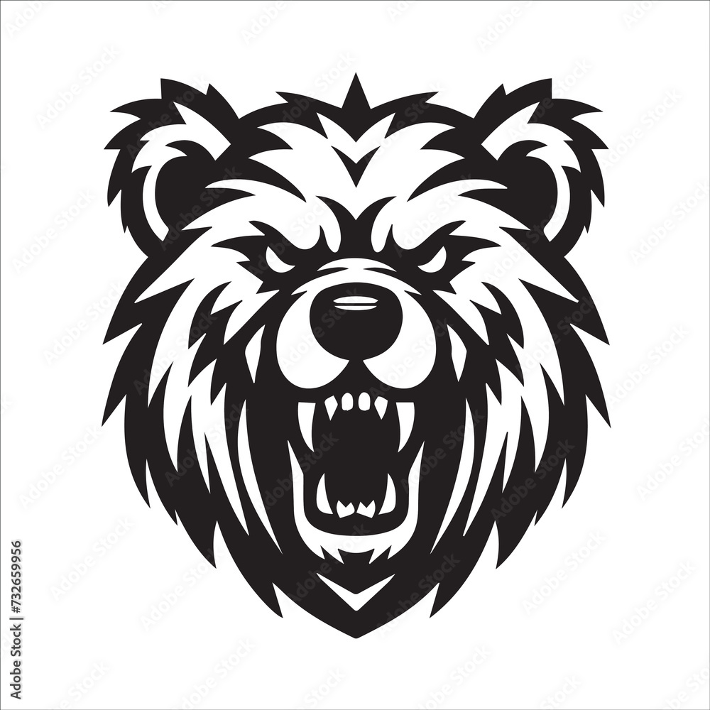 bear head , Angry roaring bear head black and white vector design